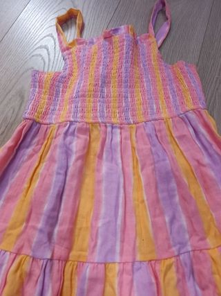 Vestido niña rayas naranja rosa violeta T. 11/12