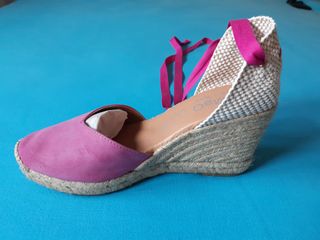 Sandalias cuña esparto rosa-beige 37