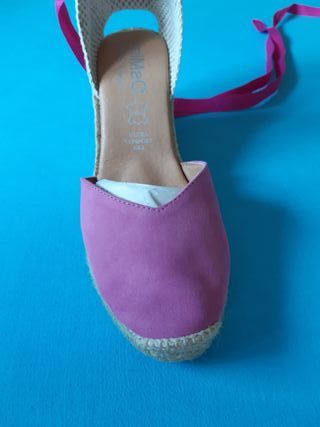 Sandalias cuña esparto rosa-beige 37
