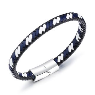 Bracciale intrecciato uomo donna in pelle nera blu
