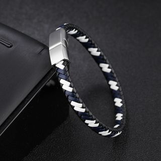 Bracciale intrecciato uomo donna in pelle nera blu