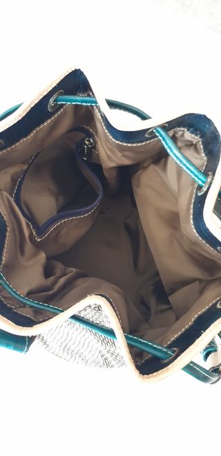 Bolso bandolera beige y verde agua