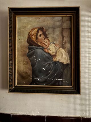 Óleo religioso s.XX: Virgen con Niño