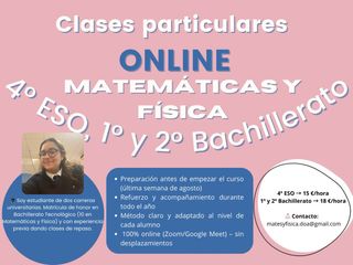 clases particulares ONLINE MATEMÁTICAS Y FÍSICA.