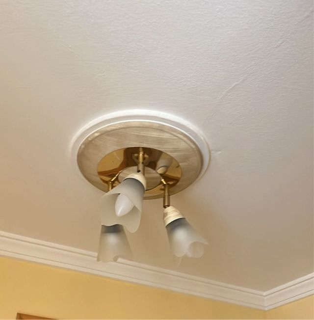 Lampara techo 3 tulipanes dorada y blanca