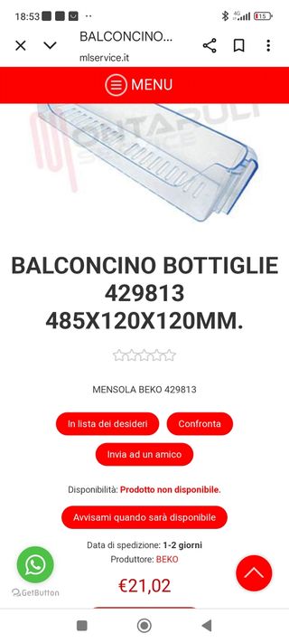 Bandeja nevera Beko 429813