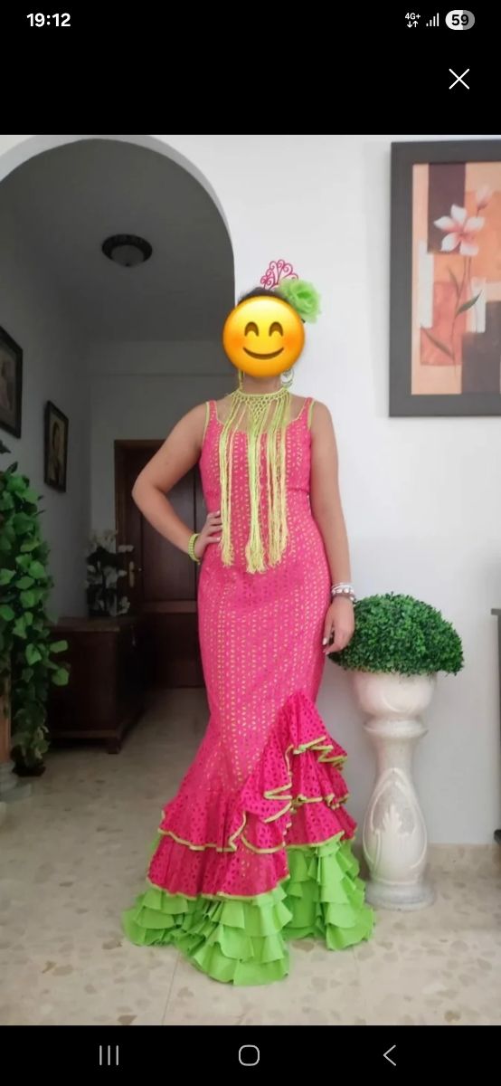 Traje Flamenca Rosa y Verde