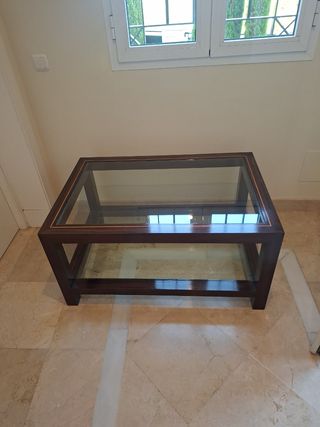 Mesa centro cristal madera