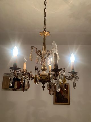 Araña bronce y cristal vintage