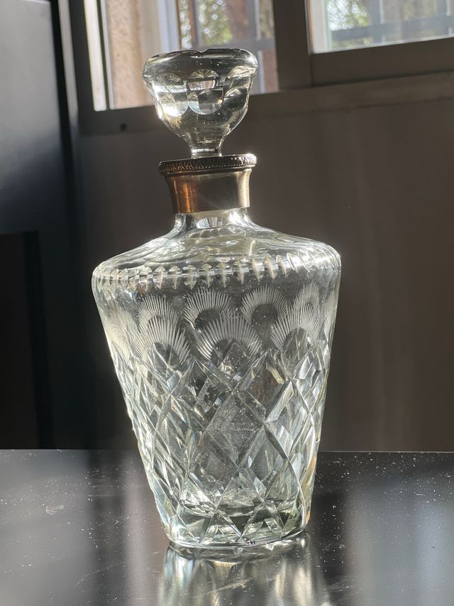 Botella cristal tallado plata
