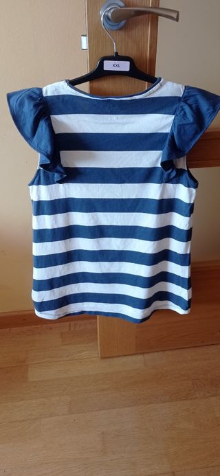 Camiseta rayas azul marino-blanco con bordado