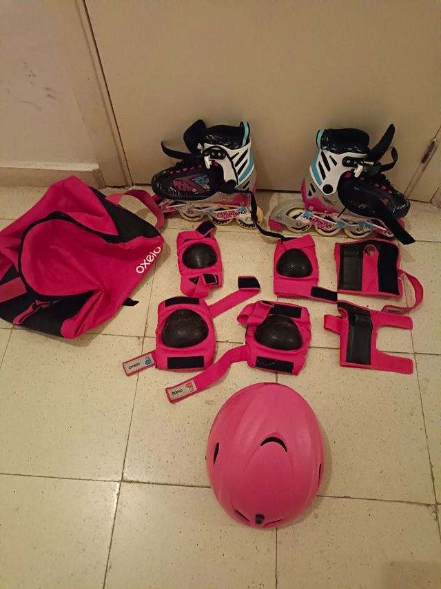 Patines Oxelo niña + protecciones+bolsa+ casco
