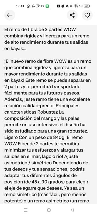 2 Remos de fibra para Kayak o paddle - Amarillos
