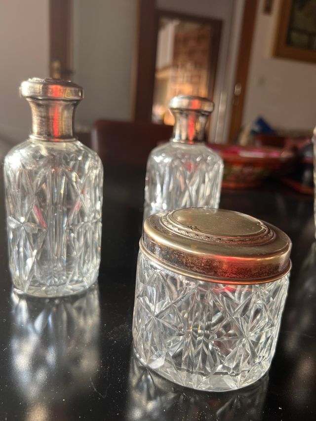 Juego tocador antiguo cristal tallado