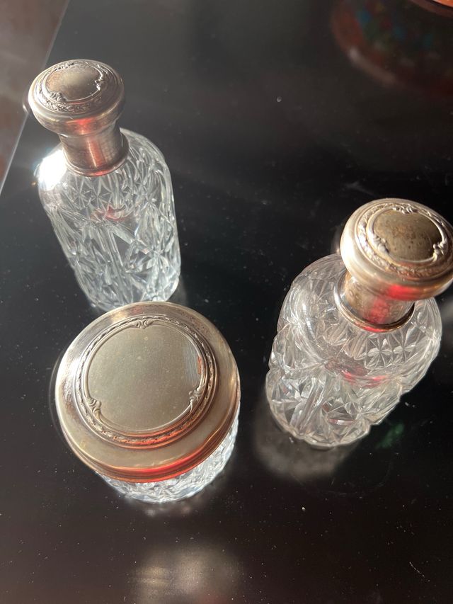 Juego tocador antiguo cristal tallado