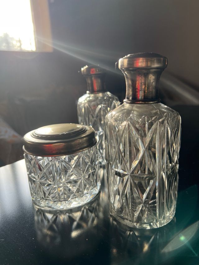 Juego tocador antiguo cristal tallado