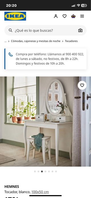 Tocador HEMNES IKEA blanco + Taburete  de Regalo