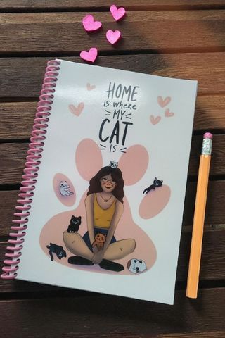 Taccuino e tazza fatti a mano con gatti