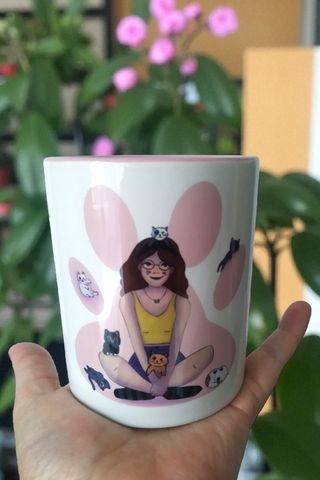 Taccuino e tazza fatti a mano con gatti