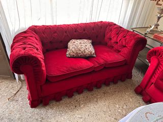 CONJUNTO SOFÁS + PUFF ESTILO CHESTER AÑOS 70