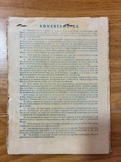 Cartilla Racionamiento España 1952