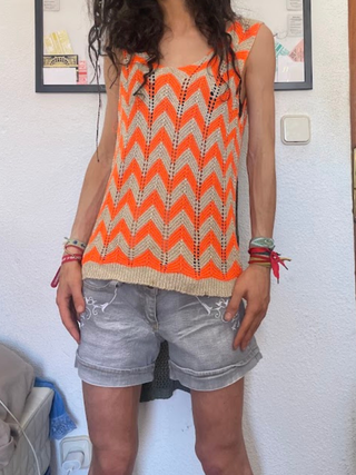 Top crochet naranja-beige | Zig-Zag