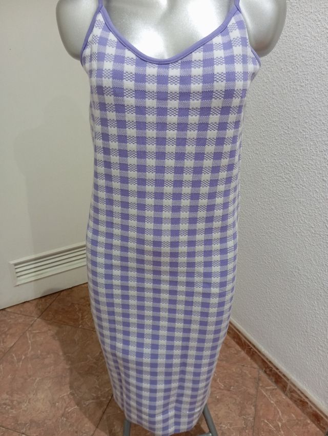Vestido vichy morado-blanco