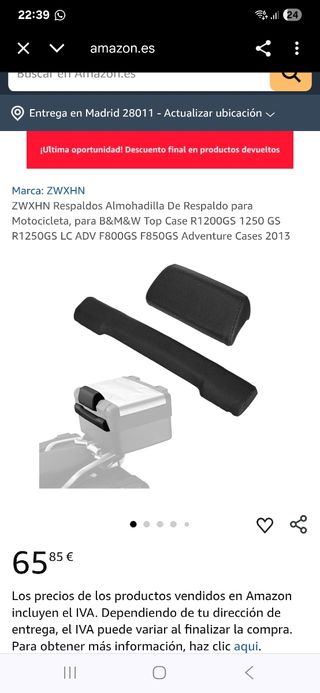 Almohadilla respaldo moto BMW