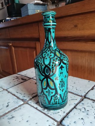 Bottiglia Ceramica Decorata Turchese