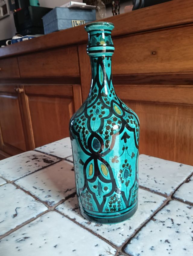 Bottiglia Ceramica Decorata Turchese