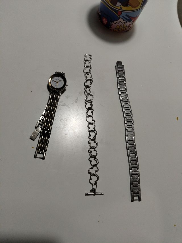 Reloj y 2 pulseras - plata y dorado
