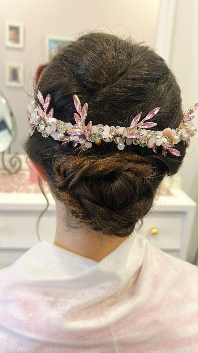 Tocado Pelo Boda Dorado Rosa