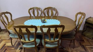 Mesa extensible + 6 sillas madera
