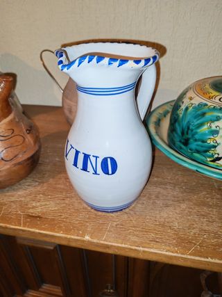 Jarra Vino Cerámica Azul-Blanco