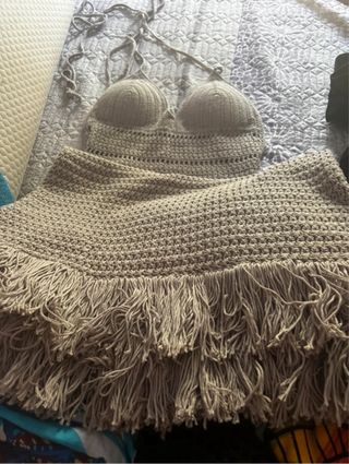 Vestido crochet beige hecho a mano