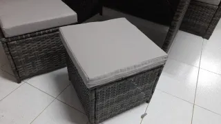 Conjunto exterior rinconera mimbre gris