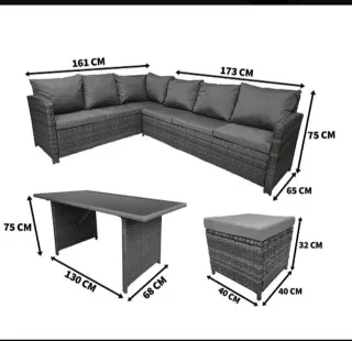 Conjunto exterior rinconera mimbre gris