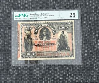 Billete 1000 Pesetas 1884 España PMG oro