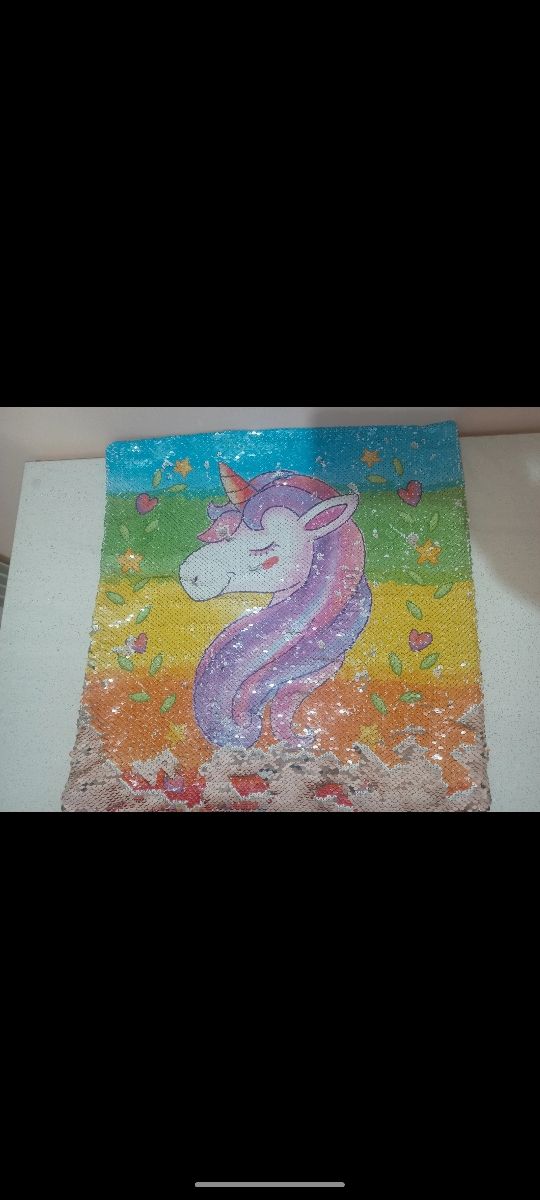 Fodera cuscino unicorno multicolor paillettes gira