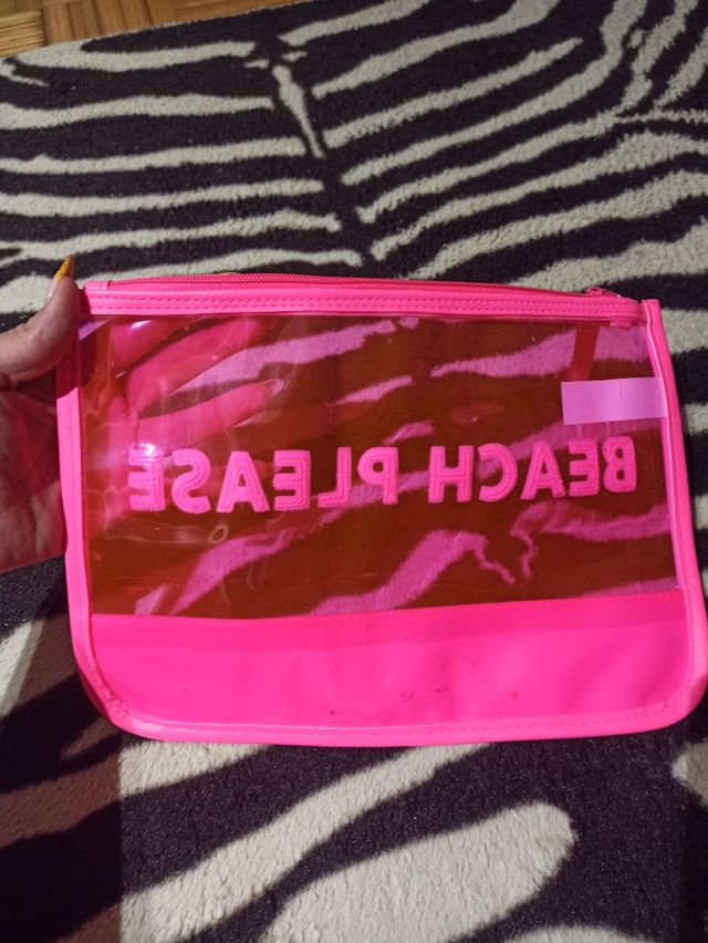 Borsa da spiaggia fucsia trasparente