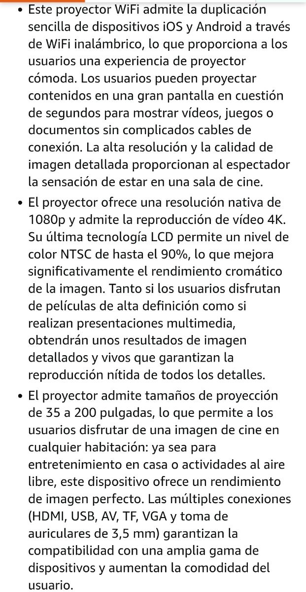 Proyector 1080P soporta 4k, WiFi Bluetooth, 18000L