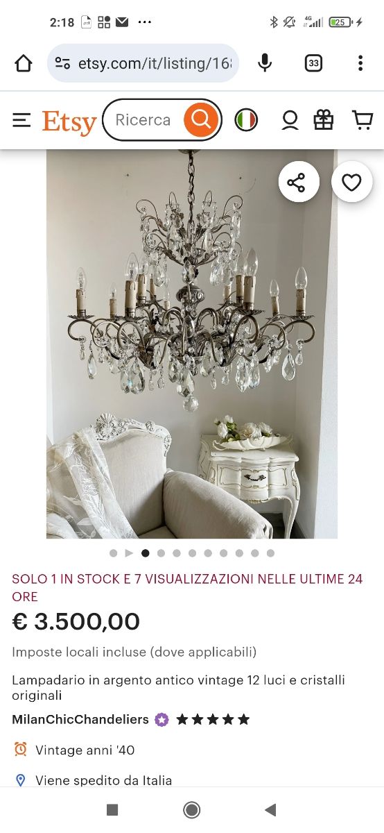 Lampadario antico argento 8 luci