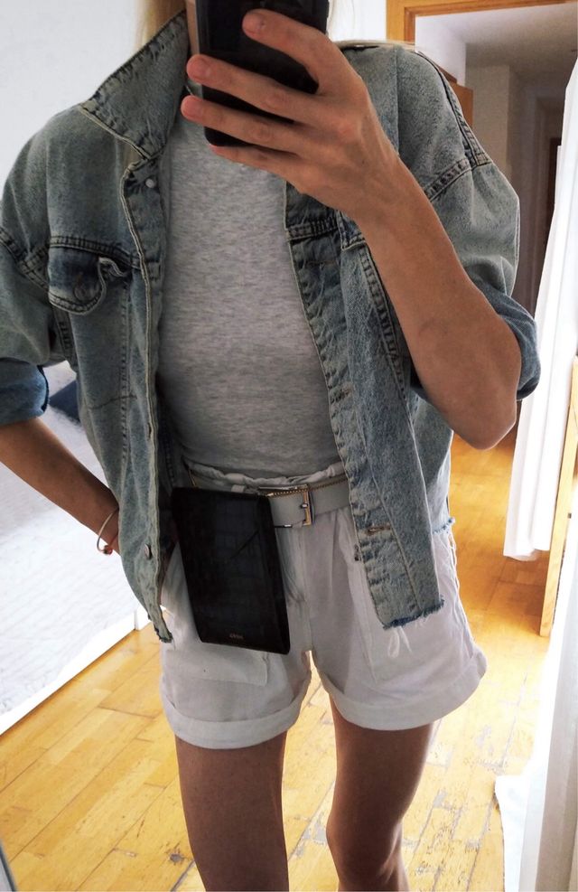 Conjunto Pull&Bear (nuevo) - top gris + shorts bla