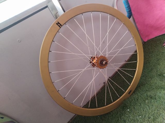 Rueda trasera fija 700c dorada