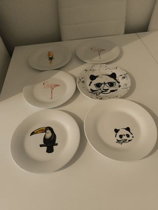 6 Platos Postre Animales - Porcelana