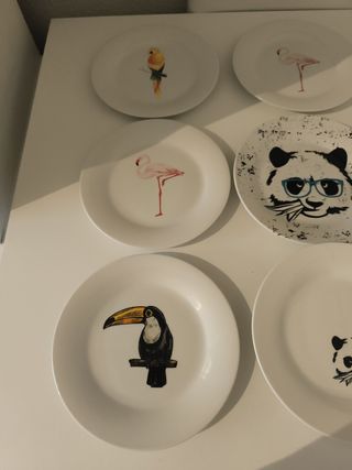 6 Platos Postre Animales - Porcelana