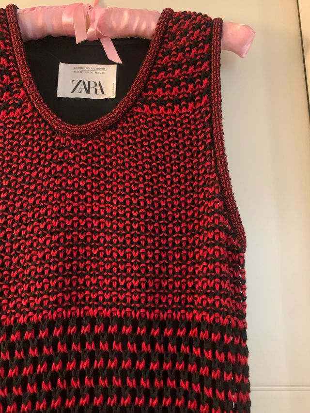 Vestido Zara crochet rojo-negro
