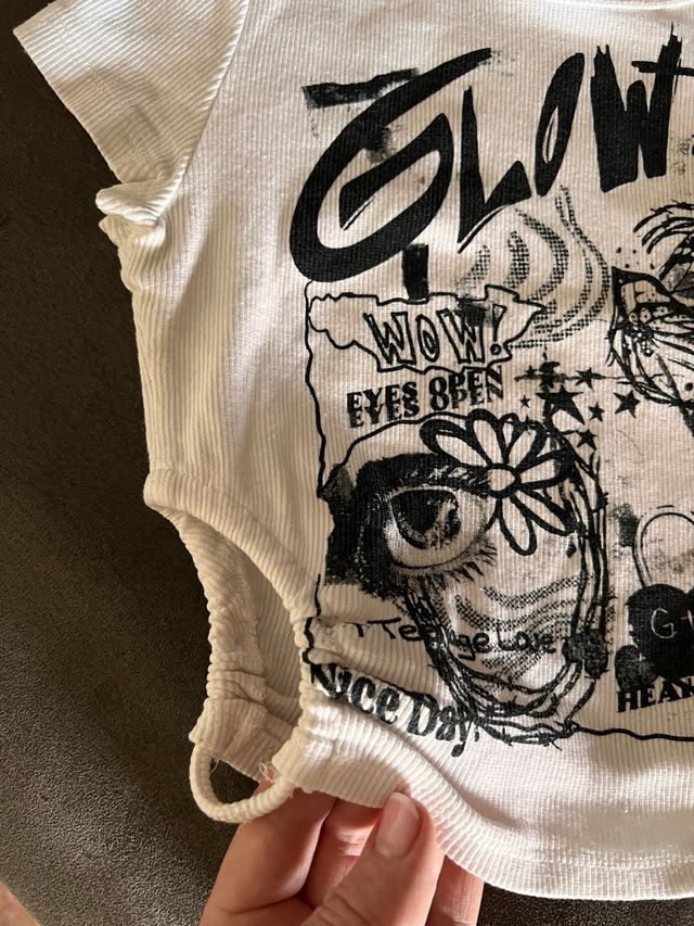 Camiseta Crop Bershka blanco - niñas 10/12 años