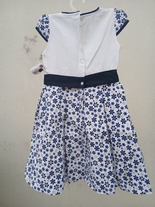 Vestido Infantil - Flores Azul e Branco