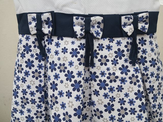 Vestido Infantil - Flores Azul e Branco